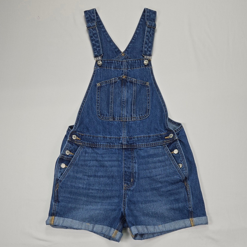 Old Navy Denim Overalls Women's Medium Jean Shortalls Buttons Blue Casual